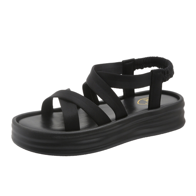 Ženske plažne sandale, casual stil, zaobljena vrh prsta, gornji dio od platna, gumena podloga