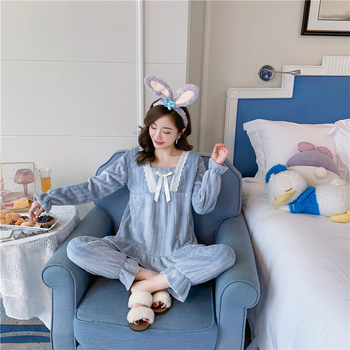 Γυναικείο φανελένιο σετ φθινοπώρου-χειμώνα με στρογγυλή λαιμόκοψη, casual ροζ, χαριτωμένο, για κορίτσια από τη Νοτιοανατολική Ασία