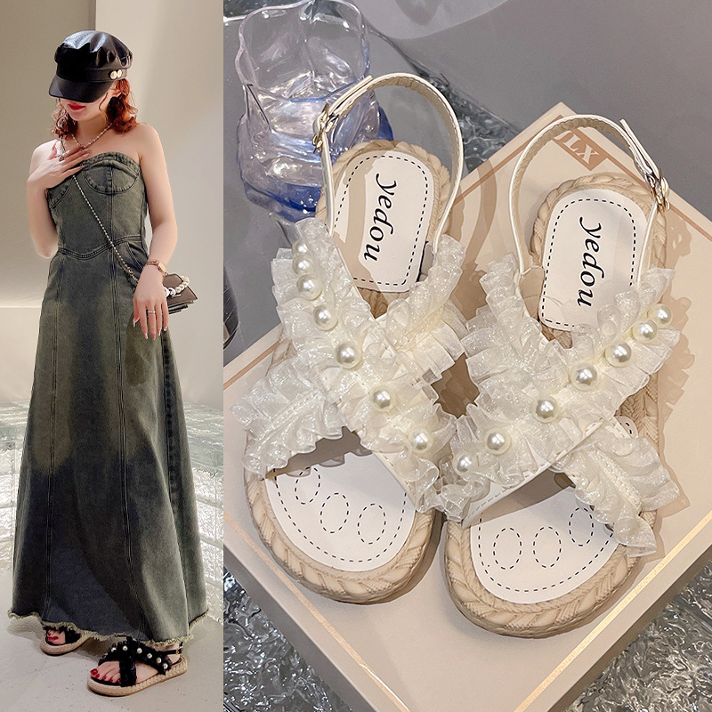 Ženske slip-on sandale za plažu, ljeto 2025, opušten stil, okrugli vrh, ravna potplata