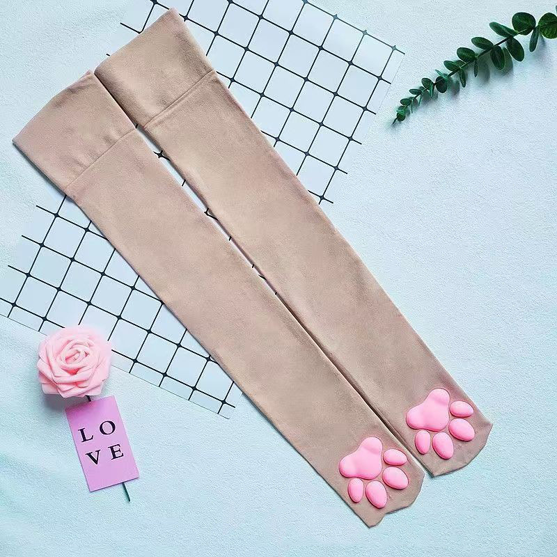 Κάλτσες πάνω από το γόνατο από Swan Velvet με 3D σιλικόνη αντιολισθητική, γατίσιο πατου, ιαπωνικού στυλ, λεπτές, νάιλον, για εφήβους 13–18