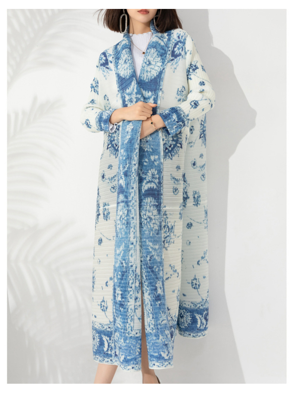 Dlhý polyesterový kabát s potlačou, voľný strih, pre dospelé ženy