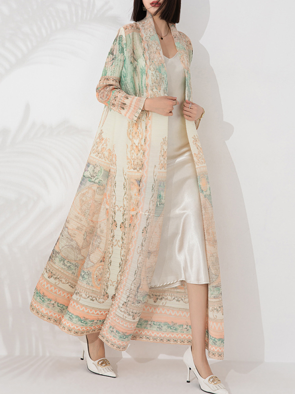 Dlhý polyesterový kabát s potlačou, voľný strih, pre dospelé ženy