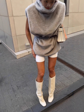 Vesta od umjetnog krzna bez rukava, Half-Turtleneck ovratnik, normalna duljina 50–65 cm, poliester materijal, stil zvijezde, jesen 2024