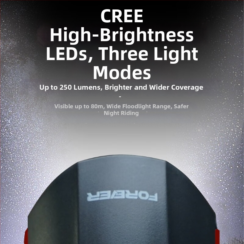 Forever predné svetlo na horskom bicykli USB-C nabíjanie, nočné jazdy, upevnenie prackou, model 2255