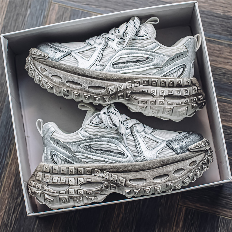 Muške cipele dad shoes – lagana mrežasta gornja, gumena potplat, niski gornji dio, vezanje, debeli pet, svakodnevne tenisice za sve sezone