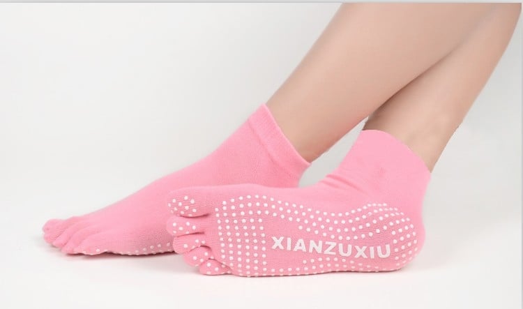 Дамски чорапи за йога с пет пръста, антихлъзгащи, попиване на пот, антифрикционни