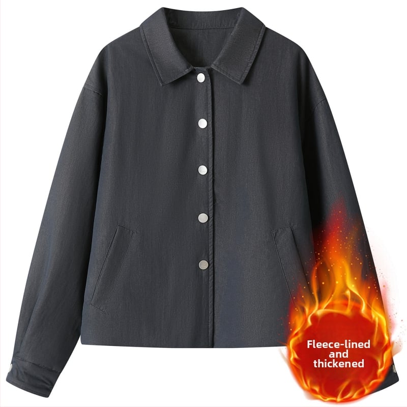 Női pamutkeverék rövid kabát, egyszínű, laza szabás, rövid hossz, hosszú ujjú, leeső váll, galléros rever, tavasz 2026