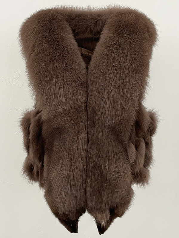 Krznena vesta od lisice, gotički gradski stil, V-izrez, duljina 50–65 cm, model 2025