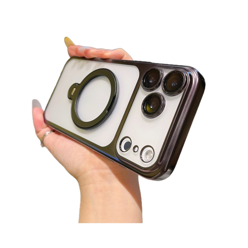 Pouzdro na telefón, elektroplatovaný matný povrch, magnetická podpora, pre radu iPhone 11–17 (materiál PC, elektroplating, tlmenie otrasov, magnetická podpora, antiotlačky)