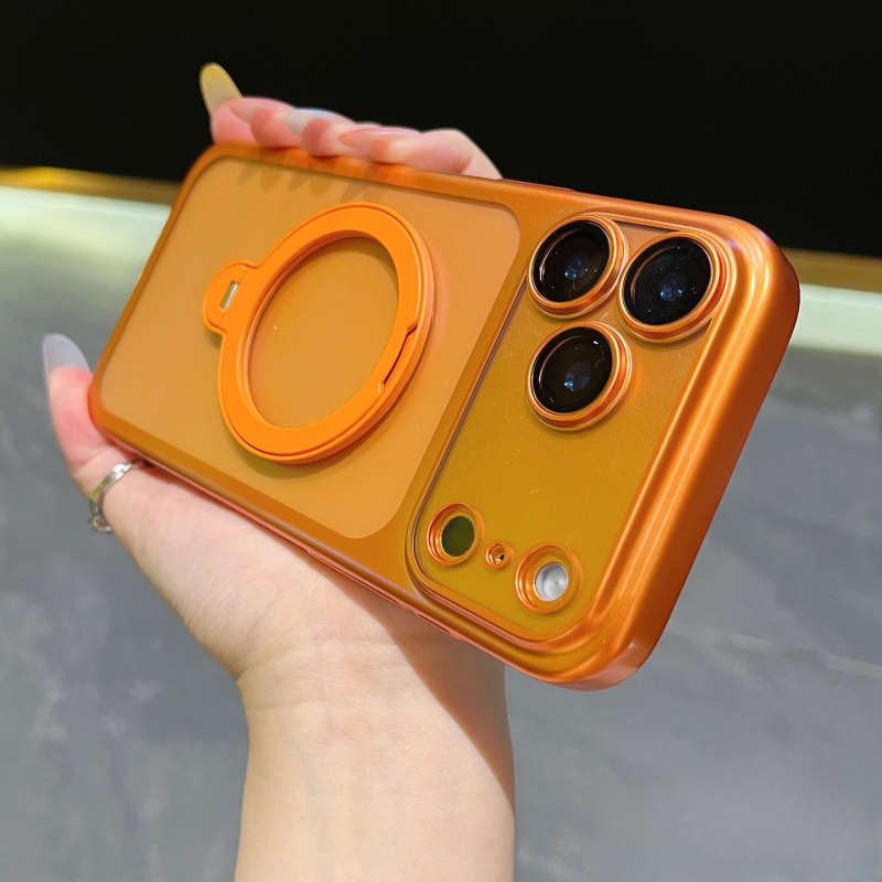 Pouzdro na telefón, elektroplatovaný matný povrch, magnetická podpora, pre radu iPhone 11–17 (materiál PC, elektroplating, tlmenie otrasov, magnetická podpora, antiotlačky)