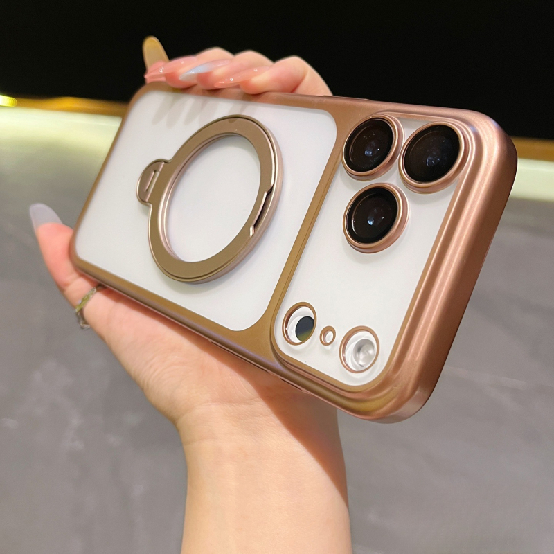 Pouzdro na telefón, elektroplatovaný matný povrch, magnetická podpora, pre radu iPhone 11–17 (materiál PC, elektroplating, tlmenie otrasov, magnetická podpora, antiotlačky)