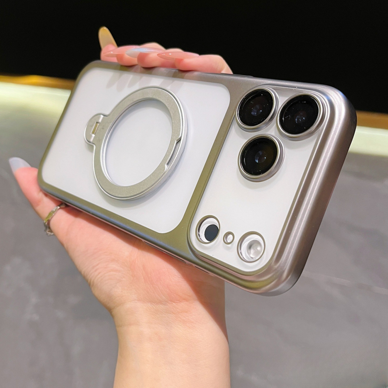 Pouzdro na telefón, elektroplatovaný matný povrch, magnetická podpora, pre radu iPhone 11–17 (materiál PC, elektroplating, tlmenie otrasov, magnetická podpora, antiotlačky)