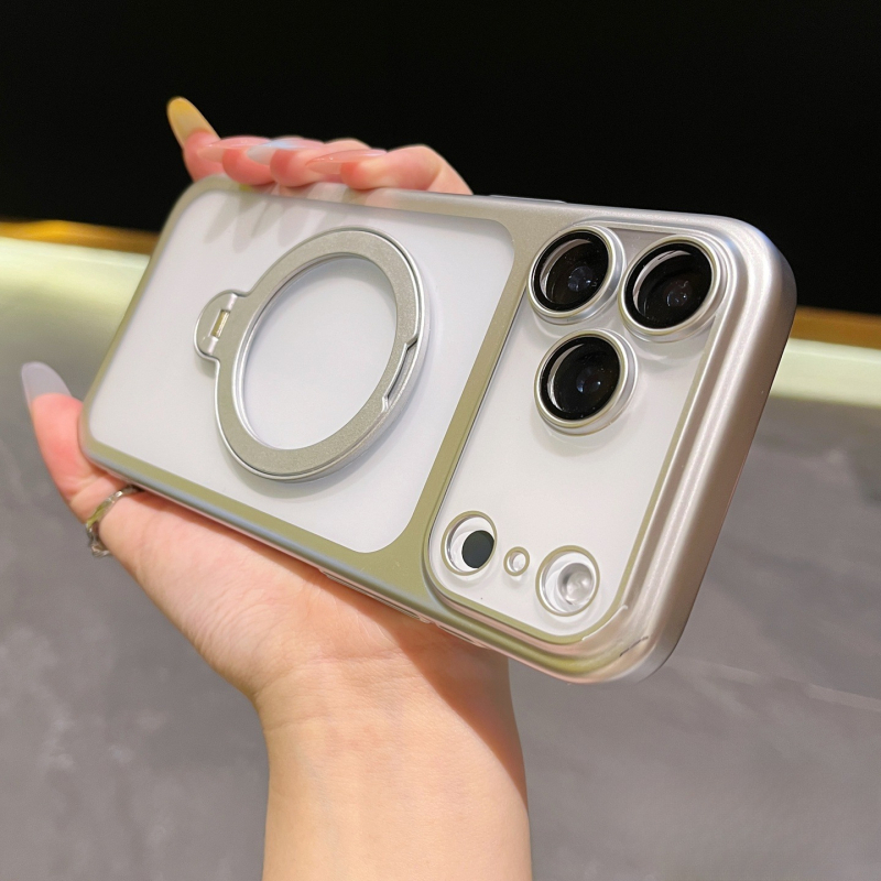 Pouzdro na telefón, elektroplatovaný matný povrch, magnetická podpora, pre radu iPhone 11–17 (materiál PC, elektroplating, tlmenie otrasov, magnetická podpora, antiotlačky)