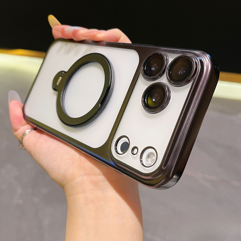 Pouzdro na telefón, elektroplatovaný matný povrch, magnetická podpora, pre radu iPhone 11–17 (materiál PC, elektroplating, tlmenie otrasov, magnetická podpora, antiotlačky)