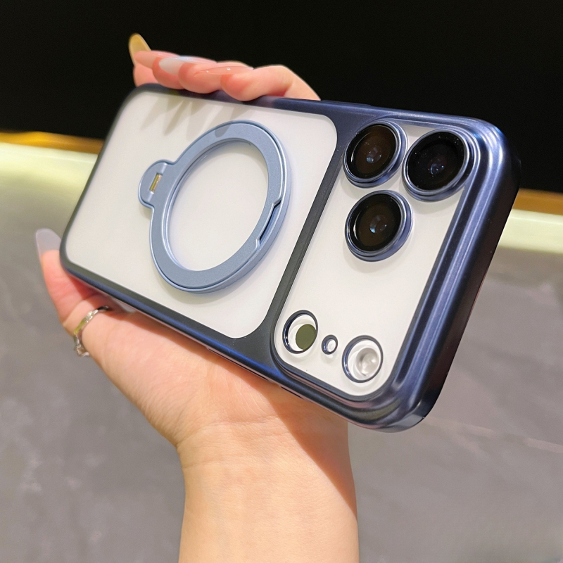 Pouzdro na telefón, elektroplatovaný matný povrch, magnetická podpora, pre radu iPhone 11–17 (materiál PC, elektroplating, tlmenie otrasov, magnetická podpora, antiotlačky)