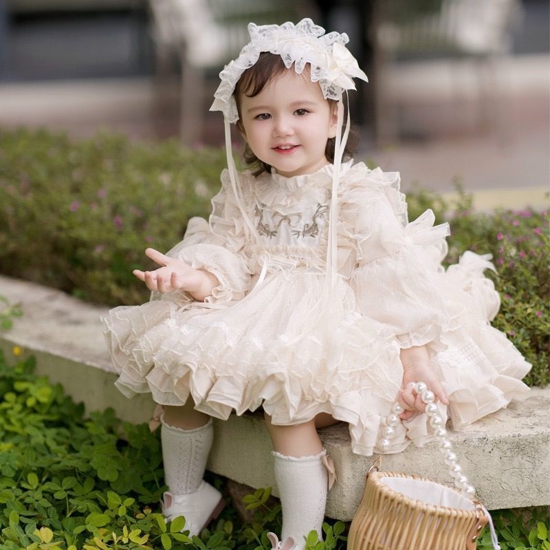 Lolita φόρεμα πριγκίπισσα για κορίτσια, μακριά μανίκια, βαμβάκι 91–95%, φούστα τύπου petticoat, ήπια επεξεργασία