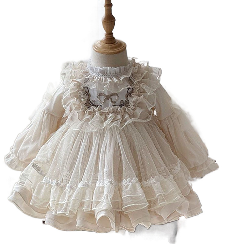 Lolita φόρεμα πριγκίπισσα για κορίτσια, μακριά μανίκια, βαμβάκι 91–95%, φούστα τύπου petticoat, ήπια επεξεργασία