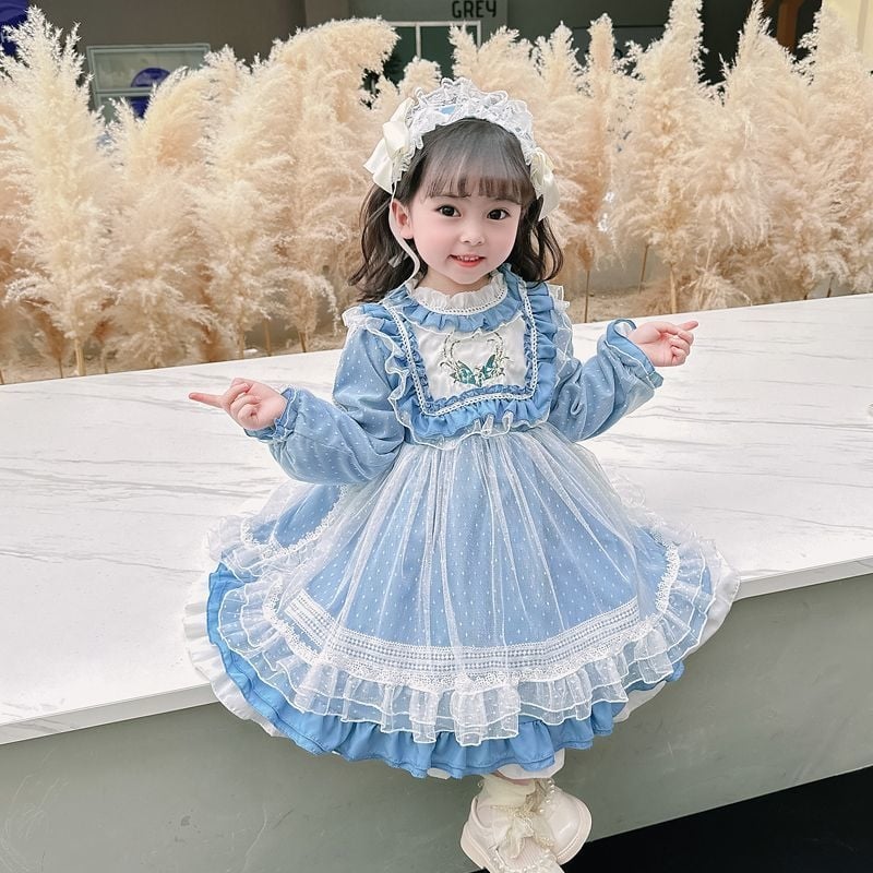 Lolita φόρεμα πριγκίπισσα για κορίτσια, μακριά μανίκια, βαμβάκι 91–95%, φούστα τύπου petticoat, ήπια επεξεργασία