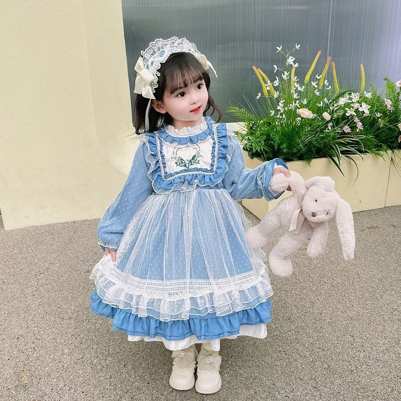 Lolita φόρεμα πριγκίπισσα για κορίτσια, μακριά μανίκια, βαμβάκι 91–95%, φούστα τύπου petticoat, ήπια επεξεργασία