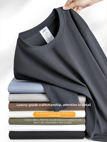 Мъжка памучна T-shirt с дълъг ръкав, свободна кройка, 100% памук, 250–300 g, кръгла яка, за ежедневна употреба през пролетта и есен.