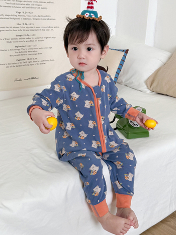 Happy Pig Sac de dormit pentru copii cu picioare separate - exterior și căptușire 95% bumbac, fermoar metalic, model desen animat, potrivit pentru iarnă/toamnă