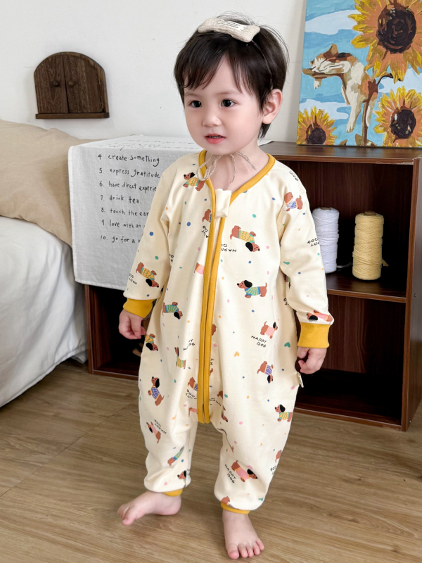 Happy Pig Sac de dormit pentru copii cu picioare separate - exterior și căptușire 95% bumbac, fermoar metalic, model desen animat, potrivit pentru iarnă/toamnă