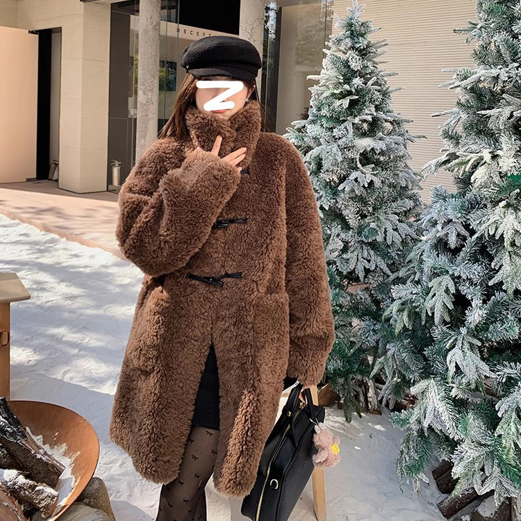 Shengyi ženski kaput od čiste vune, srednja duljina, dugi rukavi, kvadratni ovratnik, gradski stil