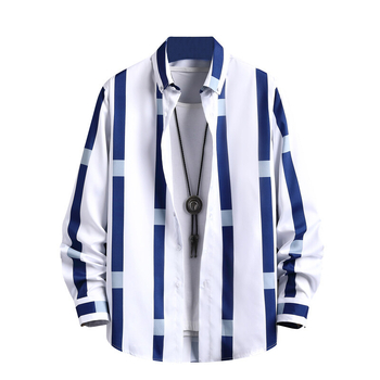 Muška košulja Slim-fit sa širokim prugama, od 85% konoplje, fleece podstava, širok ovratnik
