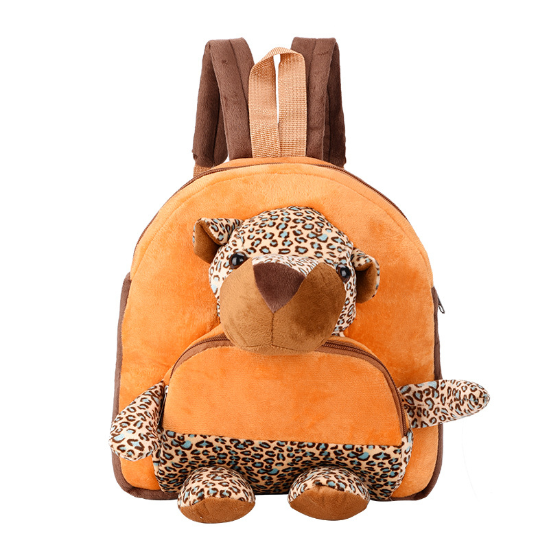 Detský batoh z bavlny s plyšovým lesným zvieraťom (tigr/lev), priedušný, zakrivené ramenné popruhy, pre predškolský vek