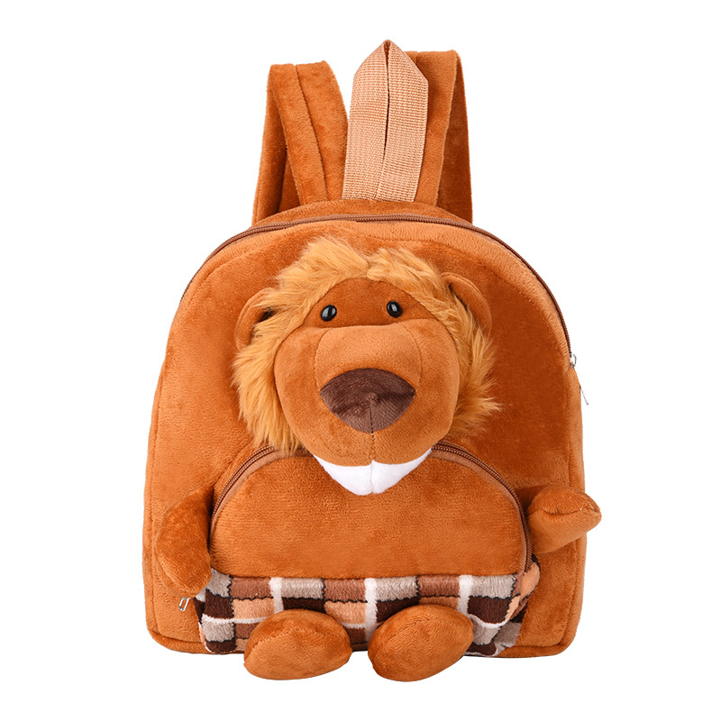 Detský batoh z bavlny s plyšovým lesným zvieraťom (tigr/lev), priedušný, zakrivené ramenné popruhy, pre predškolský vek