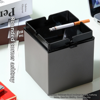 Пепелник за кола от неръждаема стомана, двуслоен и ветроустойчив, с капак; включва фуния; нано покритие.