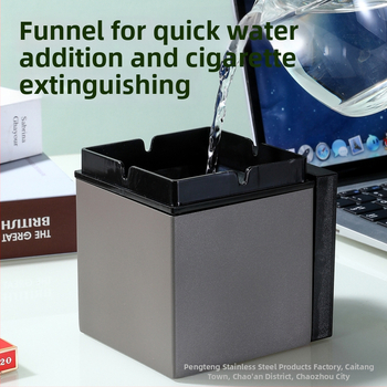 Пепелник за кола от неръждаема стомана, двуслоен и ветроустойчив, с капак; включва фуния; нано покритие.