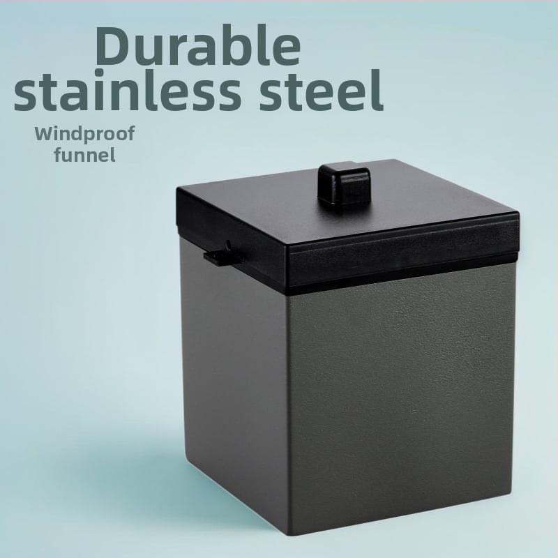 Пепелник за кола от неръждаема стомана, двуслоен и ветроустойчив, с капак; включва фуния; нано покритие.