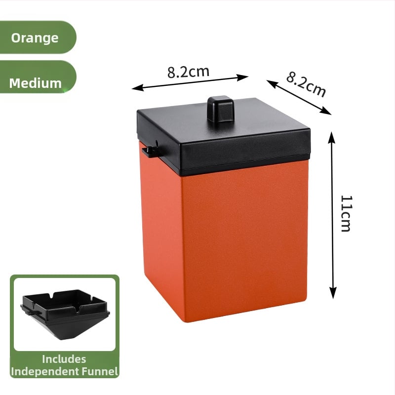 Пепелник за кола от неръждаема стомана, двуслоен и ветроустойчив, с капак; включва фуния; нано покритие.
