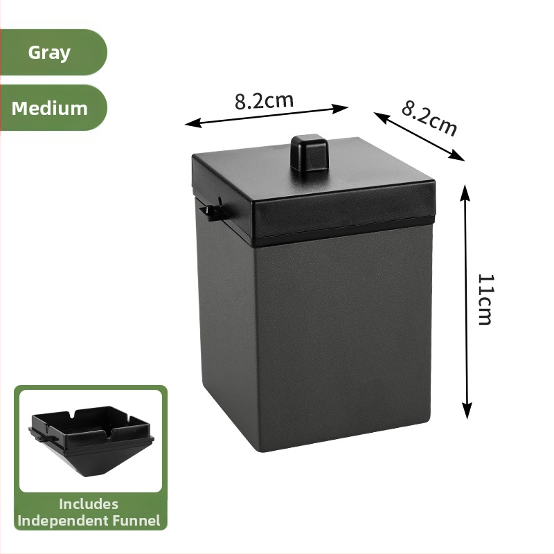 Пепелник за кола от неръждаема стомана, двуслоен и ветроустойчив, с капак; включва фуния; нано покритие.
