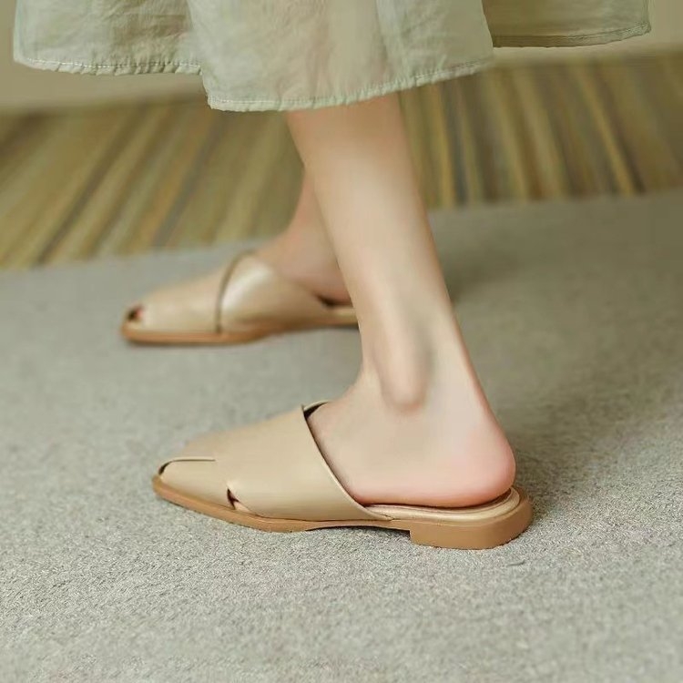 Női zártujjú szövött felső részű lapos szandál PU talppal, belső textil, mindennapi viselet, nyár 2024