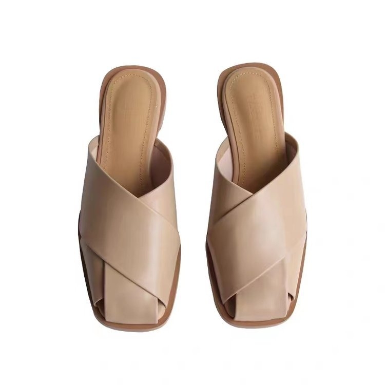 Női zártujjú szövött felső részű lapos szandál PU talppal, belső textil, mindennapi viselet, nyár 2024