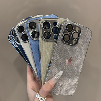 Pouzdro na iPhone s denim vzorom s elektroplatingom, nárazuvzdorné, odvádzanie tepla, proti otlačkom prstov, odolné voči opotrebeniu; kompatibilné s iPhone 12–14 Pro/Max