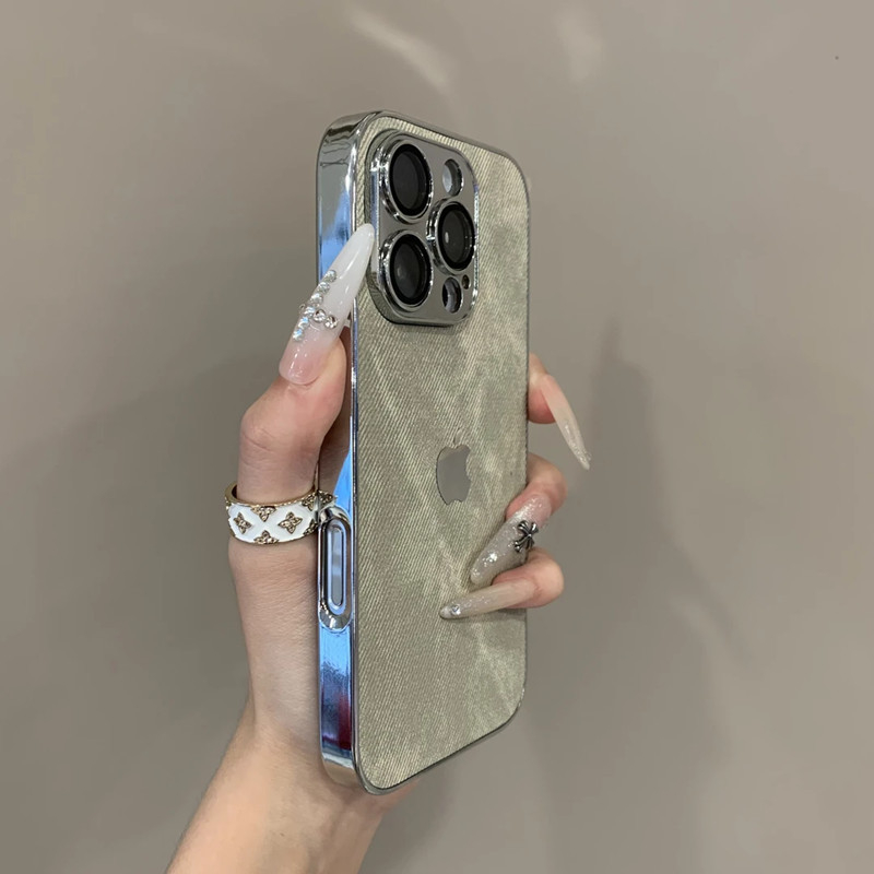 Pouzdro na iPhone s denim vzorom s elektroplatingom, nárazuvzdorné, odvádzanie tepla, proti otlačkom prstov, odolné voči opotrebeniu; kompatibilné s iPhone 12–14 Pro/Max