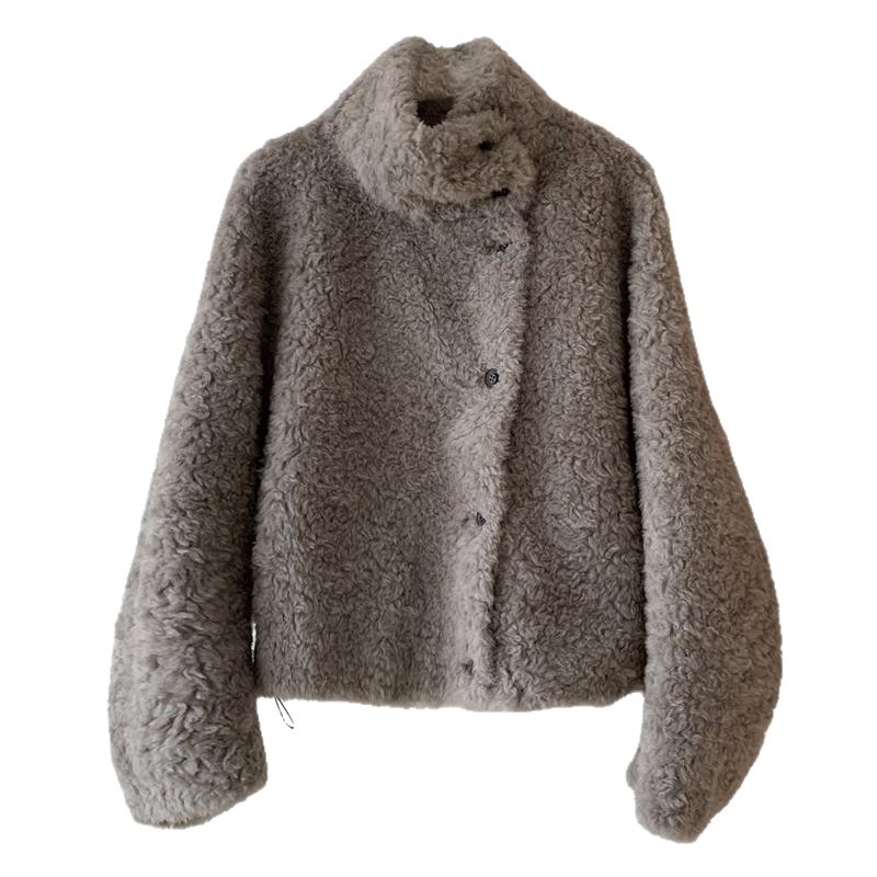 Ženski kaput od vune i nubuka, stojeći ovratnik, dugi rukavi, normalna duljina, elegantan svakodnevni stil