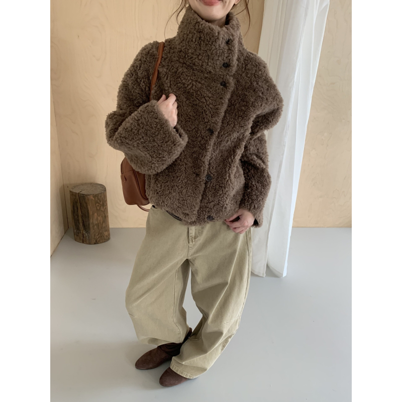 Ženski kaput od vune i nubuka, stojeći ovratnik, dugi rukavi, normalna duljina, elegantan svakodnevni stil