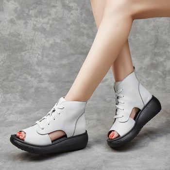 Valódi bőrből készült szandál hal formájú orral, klínes sarok 6–8 cm, elülső pánt, vízálló, könnyű