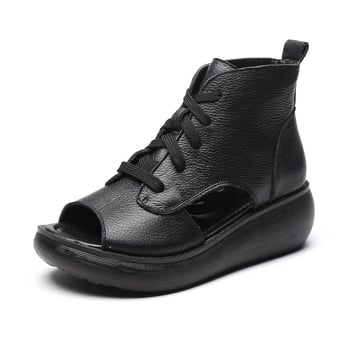Valódi bőrből készült szandál hal formájú orral, klínes sarok 6–8 cm, elülső pánt, vízálló, könnyű