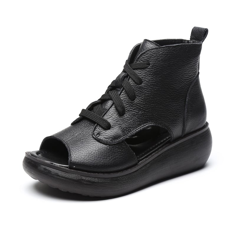 Valódi bőrből készült szandál hal formájú orral, klínes sarok 6–8 cm, elülső pánt, vízálló, könnyű