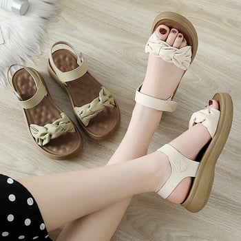 Női divat szandál mikroszálas felsőrész, PU talp, kerek orr, Velcro zárás, klínos sarok