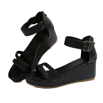 Sandale dama cu deget în formă de gură de pește, toc în formă de clin, fermoar pe spate, partea superioară PU, căptușeală PU, talpă din cauciuc