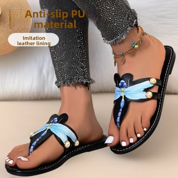 Női strandpapucs Dragonfly mintával, felső PU műbőr, talp PU, csúszásmentes gumitalp, gyorsan száradó és lélegző
