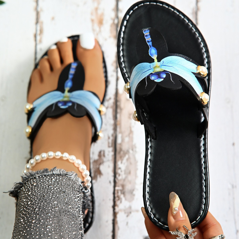 Női strandpapucs Dragonfly mintával, felső PU műbőr, talp PU, csúszásmentes gumitalp, gyorsan száradó és lélegző