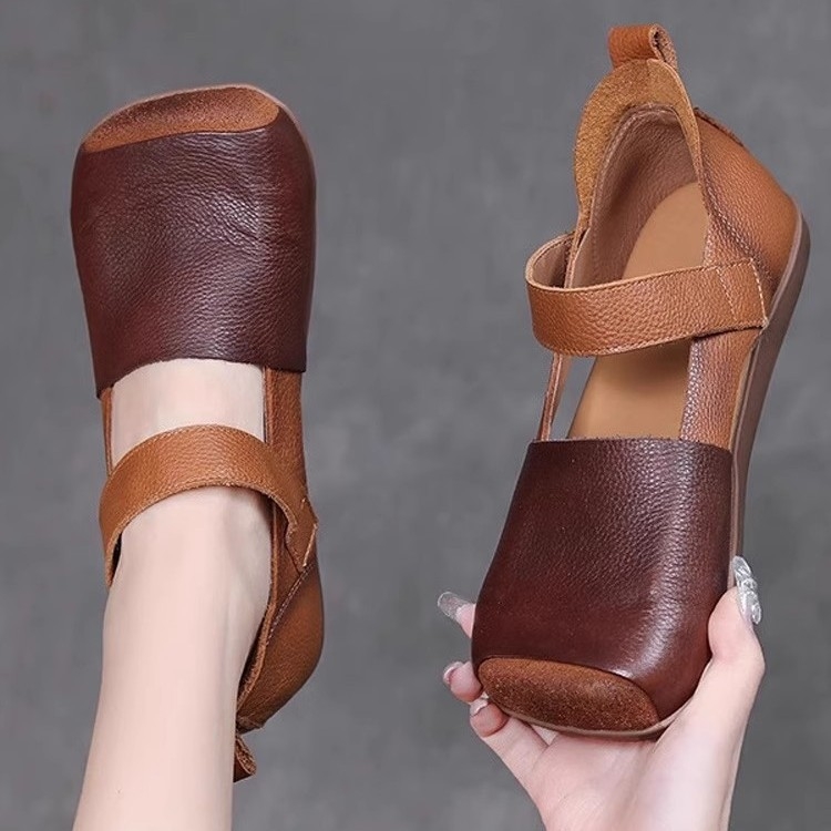 Rimske sandale Peep Toe, niski klin, PU podstava, gumena potplata, ljeto 2025