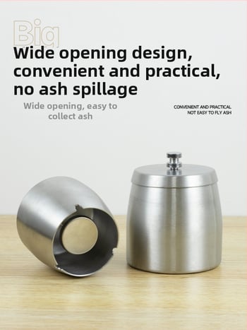 Scrumieră din oțel inoxidabil cu capac, gravură pe suprafață, rezistent la vânt, pentru casă și birou